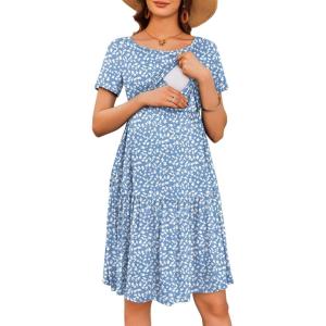 image:imageEkouaer Nursing Dress Summer Short Sleeve Breastfeeding Casual Knee Length Maternity Dresses SXXLLight Blue Floral