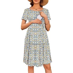 image:imageEkouaer Nursing Dress Summer Short Sleeve Breastfeeding Casual Knee Length Maternity Dresses SXXLWhite Daisy Floral