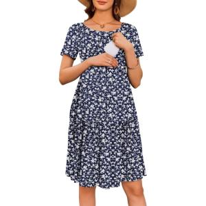 image:imageEkouaer Nursing Dress Summer Short Sleeve Breastfeeding Casual Knee Length Maternity Dresses SXXLWhite Floral