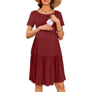 image:imageEkouaer Nursing Dress Summer Short Sleeve Breastfeeding Casual Knee Length Maternity Dresses SXXLWine Red