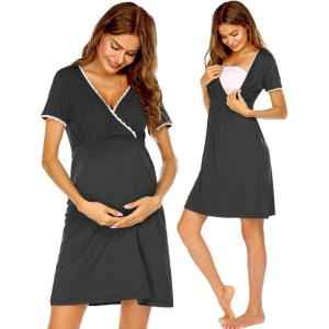image:imageEkouaer Nursing Nightgown Delivery and Labor Gown for Hospital Short Sleeve Maternity Breastfeeding DressHeather Dark Gray