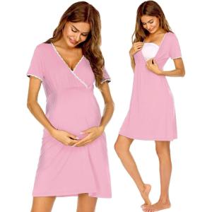 image:imageEkouaer Nursing Nightgown Delivery and Labor Gown for Hospital Short Sleeve Maternity Breastfeeding DressMisty Rose