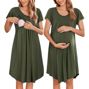 image:imageEkouaer Nursing Nightgown Labor and Delivery Gown Hospital Breastfeeding Dress for Women Short Sleeve Maternity SleepwearArmy Green