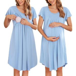 image:imageEkouaer Nursing Nightgown Labor and Delivery Gown Hospital Breastfeeding Dress for Women Short Sleeve Maternity SleepwearBlue