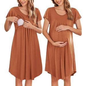 image:imageEkouaer Nursing Nightgown Labor and Delivery Gown Hospital Breastfeeding Dress for Women Short Sleeve Maternity SleepwearBrick Red