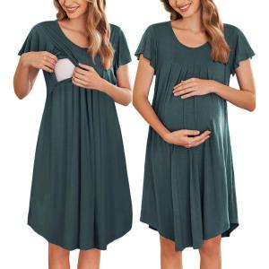 image:imageEkouaer Nursing Nightgown Labor and Delivery Gown Hospital Breastfeeding Dress for Women Short Sleeve Maternity SleepwearDark Green