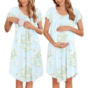 image:imageEkouaer Nursing Nightgown Labor and Delivery Gown Hospital Breastfeeding Dress for Women Short Sleeve Maternity SleepwearFloral Light Green
