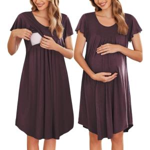 image:imageEkouaer Nursing Nightgown Labor and Delivery Gown Hospital Breastfeeding Dress for Women Short Sleeve Maternity SleepwearMaroon Red
