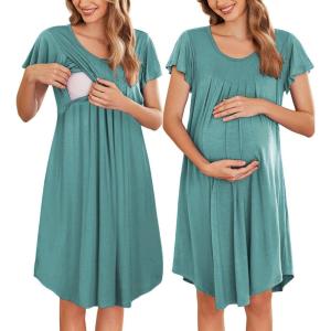 image:imageEkouaer Nursing Nightgown Labor and Delivery Gown Hospital Breastfeeding Dress for Women Short Sleeve Maternity SleepwearMint Green