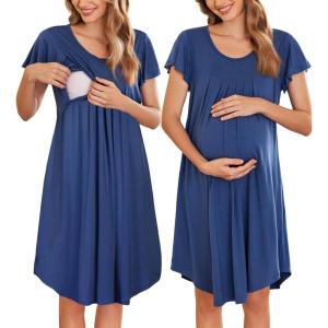 image:imageEkouaer Nursing Nightgown Labor and Delivery Gown Hospital Breastfeeding Dress for Women Short Sleeve Maternity SleepwearNavy Blue