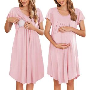 image:imageEkouaer Nursing Nightgown Labor and Delivery Gown Hospital Breastfeeding Dress for Women Short Sleeve Maternity SleepwearPink