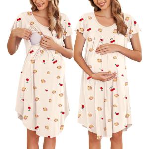 image:imageEkouaer Nursing Nightgown Labor and Delivery Gown Hospital Breastfeeding Dress for Women Short Sleeve Maternity SleepwearYellow Teddy Bear