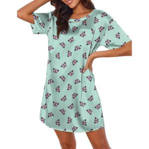 image:imageEkouaer Silk Sleep Shirts for Women Satin Nightshirt Tshirt Nightgown Sleepwear Shirt Dress With Chest Pocket S2XLButterfly Green