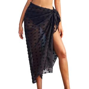 image:imageEkouaer Women Sarong Swimsuit Coverups Chiffon Long Bikini Wraps Sheer Beach Bathing Suit Cover Up4swiss Dot  Black