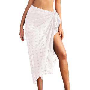 image:imageEkouaer Women Sarong Swimsuit Coverups Chiffon Long Bikini Wraps Sheer Beach Bathing Suit Cover Up5swiss Dot  White