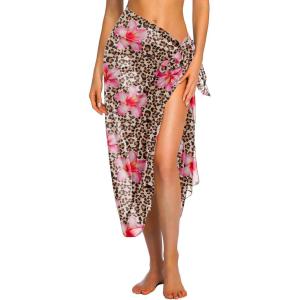 image:imageEkouaer Women Sarong Swimsuit Coverups Chiffon Long Bikini Wraps Sheer Beach Bathing Suit Cover UpA Leopard Pink Flower