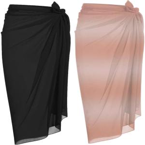 image:imageEkouaer Women Sarong Swimsuit Coverups Chiffon Long Bikini Wraps Sheer Beach Bathing Suit Cover UpBlackBrown Gradient