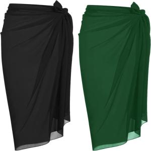 image:imageEkouaer Women Sarong Swimsuit Coverups Chiffon Long Bikini Wraps Sheer Beach Bathing Suit Cover UpBlackgreen
