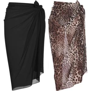 image:imageEkouaer Women Sarong Swimsuit Coverups Chiffon Long Bikini Wraps Sheer Beach Bathing Suit Cover UpBlackleopard