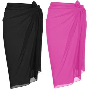 image:imageEkouaer Women Sarong Swimsuit Coverups Chiffon Long Bikini Wraps Sheer Beach Bathing Suit Cover UpBlackpink