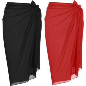 image:imageEkouaer Women Sarong Swimsuit Coverups Chiffon Long Bikini Wraps Sheer Beach Bathing Suit Cover UpBlackred