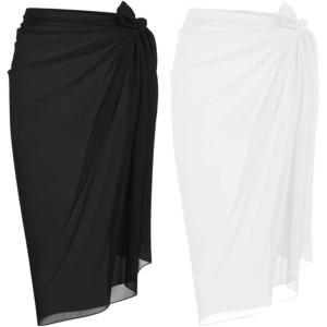 image:imageEkouaer Women Sarong Swimsuit Coverups Chiffon Long Bikini Wraps Sheer Beach Bathing Suit Cover UpBlackwhite