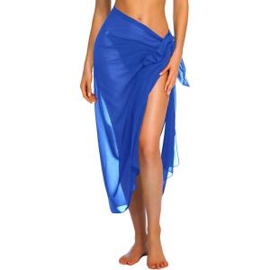 image:imageEkouaer Women Sarong Swimsuit Coverups Chiffon Long Bikini Wraps Sheer Beach Bathing Suit Cover UpBlue