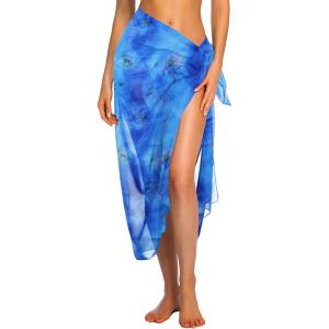image:imageEkouaer Women Sarong Swimsuit Coverups Chiffon Long Bikini Wraps Sheer Beach Bathing Suit Cover UpBlue Tiedye