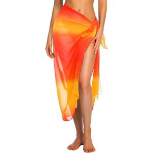 image:imageEkouaer Women Sarong Swimsuit Coverups Chiffon Long Bikini Wraps Sheer Beach Bathing Suit Cover UpGradientorange
