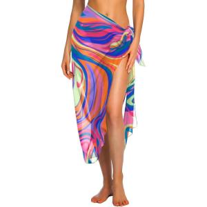 image:imageEkouaer Women Sarong Swimsuit Coverups Chiffon Long Bikini Wraps Sheer Beach Bathing Suit Cover UpPink Art Stripe