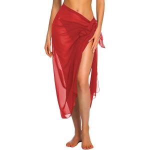 image:imageEkouaer Women Sarong Swimsuit Coverups Chiffon Long Bikini Wraps Sheer Beach Bathing Suit Cover UpRed