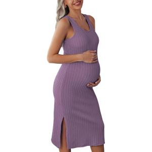 image:imageEkouaer Womens Maternity Dress Rib Knit Sleeveless Tank Side Slit Bodycon Dresses Pregnancy Clothes SXXLPurple