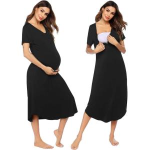 image:imageEkouaer Womens Maternity Nightgown for Hospital Pregnancy Long Nightgowns Nursing Night Gown for BreastfeedingBlack