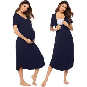 image:imageEkouaer Womens Maternity Nightgown for Hospital Pregnancy Long Nightgowns Nursing Night Gown for BreastfeedingNavy Blue