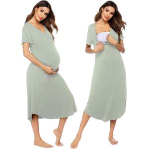 image:imageEkouaer Womens Maternity Nightgown for Hospital Pregnancy Long Nightgowns Nursing Night Gown for BreastfeedingSage Green
