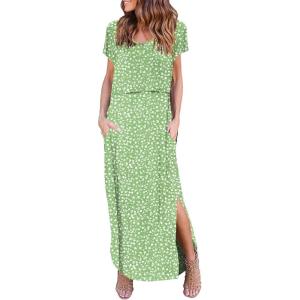 image:imageEkouaer Womens Nursing Dress Summer V Neck Short Sleeve Maternity Split Long Dresses for Breastfeeding with Pockets SXXLGreen Floral