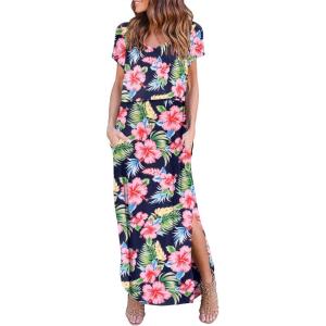 image:imageEkouaer Womens Nursing Dress Summer V Neck Short Sleeve Maternity Split Long Dresses for Breastfeeding with Pockets SXXLGreenfloral