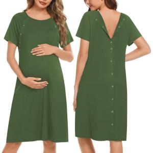 image:imageEkouaer Womens NursingDeliveryLaborHospital Nightdress Short Sleeve Maternity Nightgown with Button SXXLArmy Green