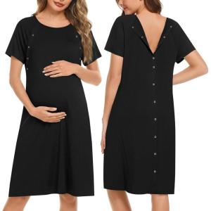 image:imageEkouaer Womens NursingDeliveryLaborHospital Nightdress Short Sleeve Maternity Nightgown with Button SXXLBlack