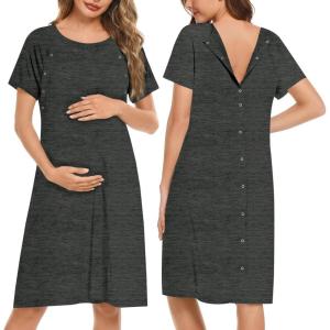 image:imageEkouaer Womens NursingDeliveryLaborHospital Nightdress Short Sleeve Maternity Nightgown with Button SXXLDark Grey