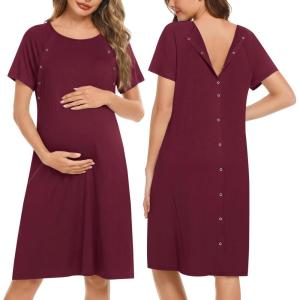 image:imageEkouaer Womens NursingDeliveryLaborHospital Nightdress Short Sleeve Maternity Nightgown with Button SXXLDark Red