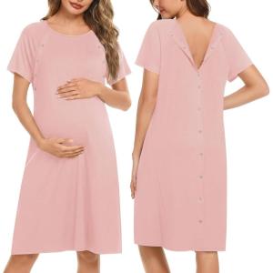 image:imageEkouaer Womens NursingDeliveryLaborHospital Nightdress Short Sleeve Maternity Nightgown with Button SXXLDirty Pink