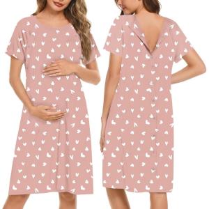 image:imageEkouaer Womens NursingDeliveryLaborHospital Nightdress Short Sleeve Maternity Nightgown with Button SXXLDirty Pink Floral