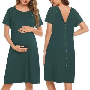 image:imageEkouaer Womens NursingDeliveryLaborHospital Nightdress Short Sleeve Maternity Nightgown with Button SXXLLake Green