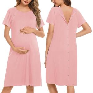image:imageEkouaer Womens NursingDeliveryLaborHospital Nightdress Short Sleeve Maternity Nightgown with Button SXXLPink