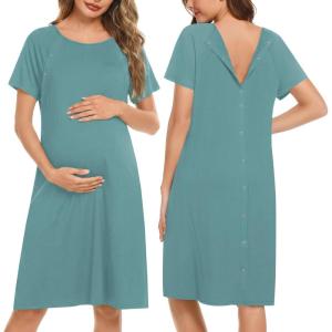 image:imageEkouaer Womens NursingDeliveryLaborHospital Nightdress Short Sleeve Maternity Nightgown with Button SXXLTeal