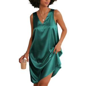 image:imageEkouaer Womens Satin Silk Nightgown V Neck Nightie Tank Sleepshirt Sleeveless Summer Dress Comfy LoungewearBlue Green