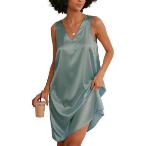 image:imageEkouaer Womens Satin Silk Nightgown V Neck Nightie Tank Sleepshirt Sleeveless Summer Dress Comfy LoungewearLight Green