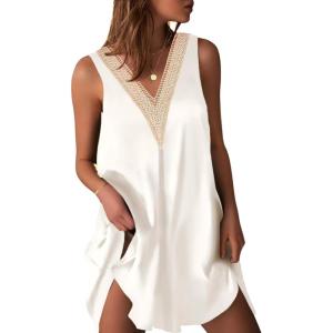 image:imageEkouaer Womens Satin V Neck Nightgown Sleeveless Tank Sleepwear NightdressWhite