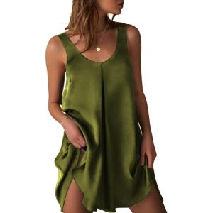 image:imageEkouaer Womens Sleeveless V Neck Satin NightgownArmy Green